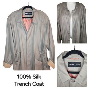 Per Lui Per Lei 100% Silk Jacket Women’s Lg NWOT Taupe  Blazer Coat w/Suede Cuff